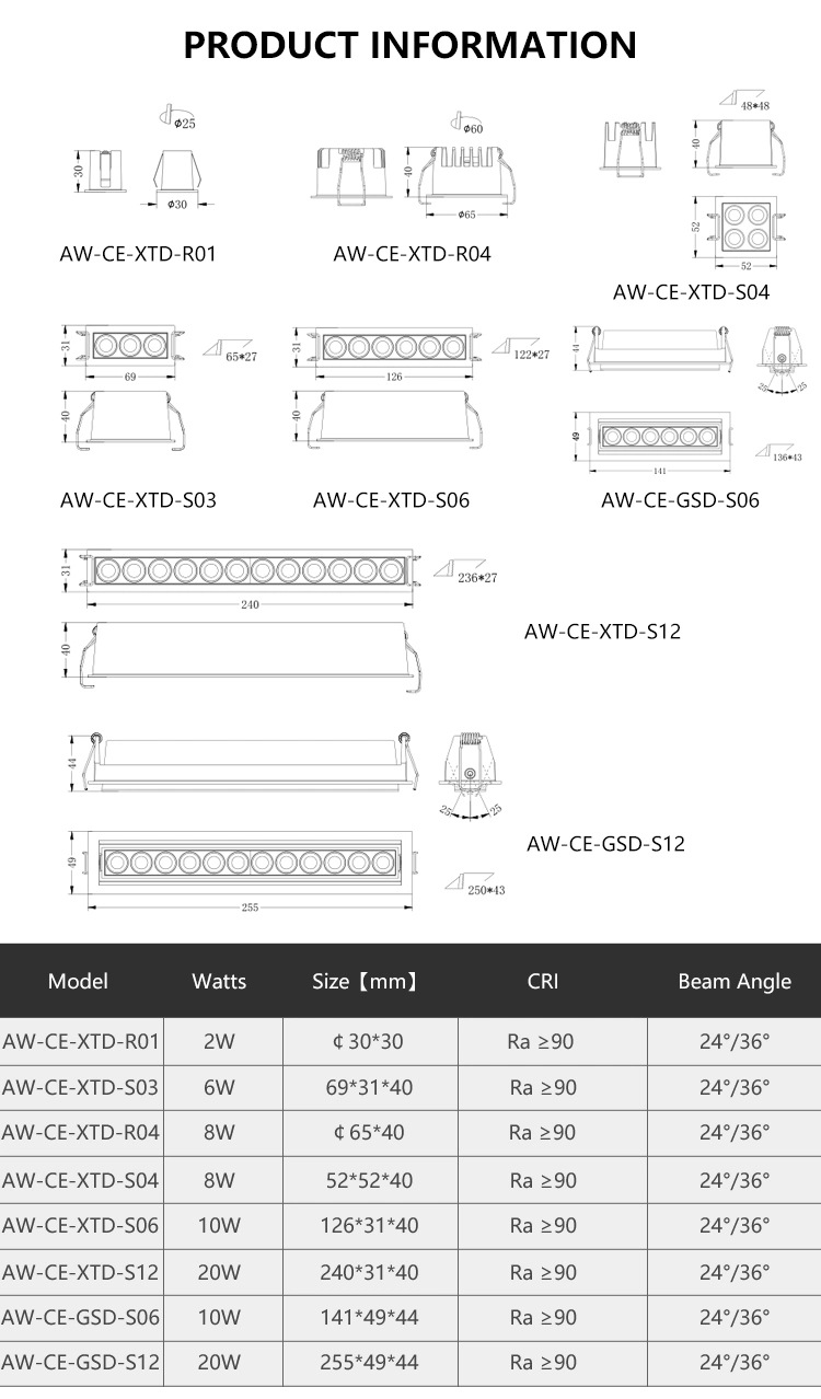 Allway Modern Aluminum Recessed Ceiling Black Dimmable Linear Spotlight Home LED Grille Lights